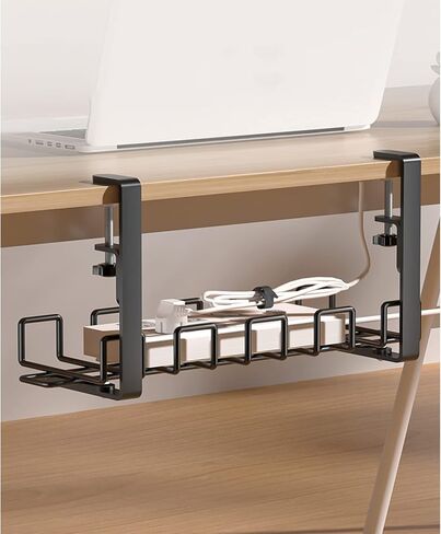 Under Desk Cable Management Tray, 15.7'' No Drill Metal Under Desk Wire Organizer Desk Management Tray with Clamp, Computer Cable Organizer and Wire Management Rack for Office, Home in Saudi Arabia