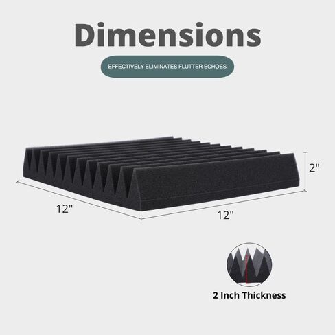 ألواح إسفنجية صوتية من TRUE NORTH، 12 قطعة مع مادة لاصقة - (سُمك 2 بوصة) ألواح صوتية ممتصة للصوت - لوحات صوتية تقلل الضوضاء للجدران - ألواح إسفنجية صوتية، وسادات صوتية للجدران، وإسفنجة ضوضاء in Kuwait