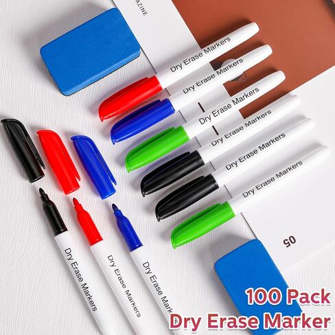 100 جهاز كمبيوتر شخصى من علامات المسح الجاف السائبة ذات الرأس الرفيع علامات المسح الجاف مع 4 محايات مغناطيسية علامات السبورة البيضاء علامات المسح الرطب منخفضة الرائحة مجموعة أقلام تحديد السبورة البيضاء اللوازم المدرسية المكتبية in Kuwait