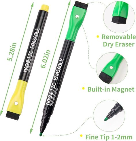 12 قطعة من أقلام التحديد المغناطيسية للمسح الجاف ذات رأس رفيع، أقلام تحديد بيضاء رفيعة للمسح الجاف، علامات مسح جافة ذات نقاط دقيقة مع غطاء ممحاة للأطفال والمعلم والمدرسة (12 لونًا) in Kuwait
