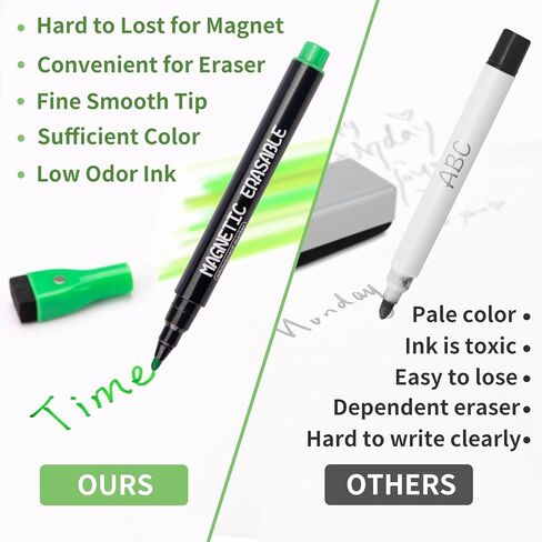 12 قطعة من أقلام التحديد المغناطيسية للمسح الجاف ذات رأس رفيع، أقلام تحديد بيضاء رفيعة للمسح الجاف، علامات مسح جافة ذات نقاط دقيقة مع غطاء ممحاة للأطفال والمعلم والمدرسة (12 لونًا) in Kuwait