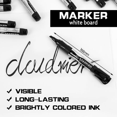 علامات المسح الجاف الكبيرة القابلة لإعادة الملء، عدد 24 قلم تحديد للسبورة البيضاء مع 24 قلم إعادة تعبئة، طرف إزميل، حبر أسود in Kuwait