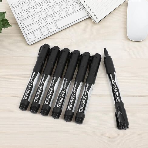 علامات المسح الجاف الكبيرة القابلة لإعادة الملء، عدد 24 قلم تحديد للسبورة البيضاء مع 24 قلم إعادة تعبئة، طرف إزميل، حبر أسود in Kuwait