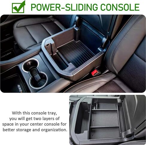 TOPINSTALL Power-Sliding Console Tray Compatible with 2021-2024 Chevy Tahoe/Suburban/GMC Yukon Accessories, Match The Inside Shape of Sliding Console Perfectly, Full-Size Armrest Organizer-Black in Kuwait