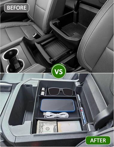TOPINSTALL Power-Sliding Console Tray Compatible with 2021-2024 Chevy Tahoe/Suburban/GMC Yukon Accessories, Match The Inside Shape of Sliding Console Perfectly, Full-Size Armrest Organizer-Black in Kuwait