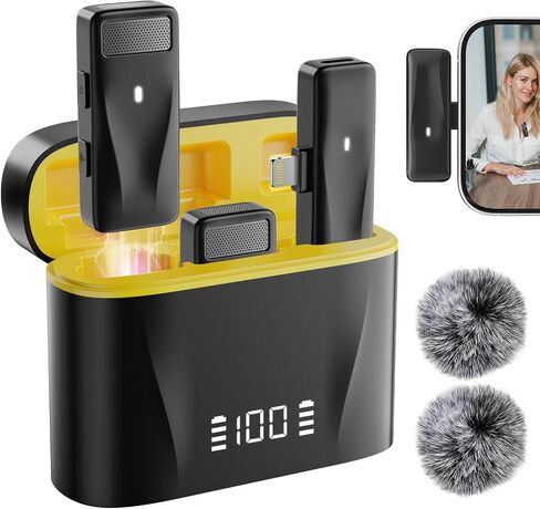 ميكروفون Lavalier لاسلكي لجهاز iPhone iPad مع تقليل الضوضاء، نظام ميكروفون لاسلكي لوقت العمل لمدة 8 ساعات، ميكروفون صغير على شكل طية صدر السترة للفيديو/YouTube/Vlog/البث المباشر/Tiktok in Saudi Arabia