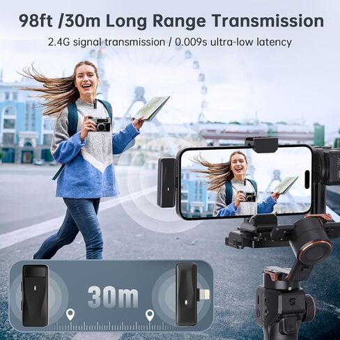 ميكروفون Lavalier لاسلكي لجهاز iPhone iPad مع تقليل الضوضاء، نظام ميكروفون لاسلكي لوقت العمل لمدة 8 ساعات، ميكروفون صغير على شكل طية صدر السترة للفيديو/YouTube/Vlog/البث المباشر/Tiktok in Saudi Arabia