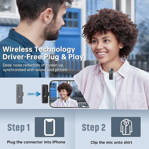 ميكروفون Lavalier لاسلكي لجهاز iPhone iPad مع تقليل الضوضاء، نظام ميكروفون لاسلكي لوقت العمل لمدة 8 ساعات، ميكروفون صغير على شكل طية صدر السترة للفيديو/YouTube/Vlog/البث المباشر/Tiktok in Saudi Arabia