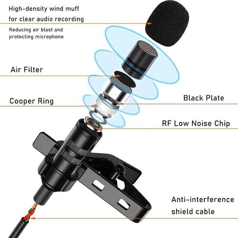 EXMAX® Pro Black Micro Mini lavalier مشبك ربطة عنق على شكل طية صدر السترة 1/8 بوصة (3.5 مم) ميكروفون جاك مكثف لنظام الميكروفون، ومضخم الصوت، والمعلمين، ومكبرات الصوت، والمدربين، والعروض التقديمية، والمرشدين السياحيين in Saudi Arabia
