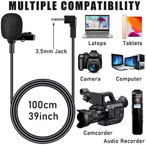EXMAX® Pro Black Micro Mini lavalier مشبك ربطة عنق على شكل طية صدر السترة 1/8 بوصة (3.5 مم) ميكروفون جاك مكثف لنظام الميكروفون، ومضخم الصوت، والمعلمين، ومكبرات الصوت، والمدربين، والعروض التقديمية، والمرشدين السياحيين in Saudi Arabia