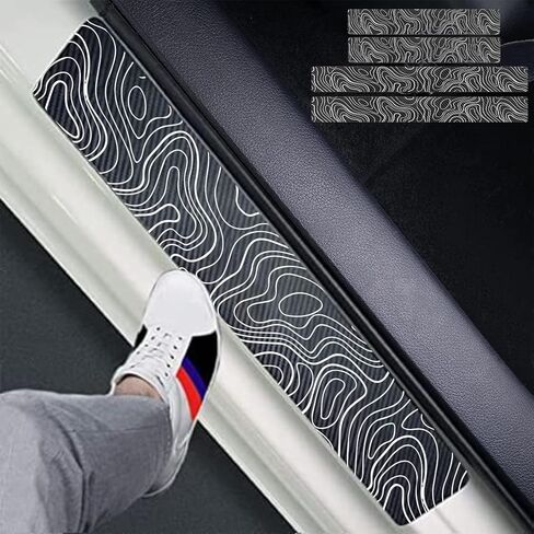 Set of 4 Adventure Awaits Carbon Fiber Car Door Sill Protectors - Decorative Entry Guard Scratch Pad Film for Auto, Truck, SUV Front/Rear Doors (Adventure Awaits) in Saudi Arabia