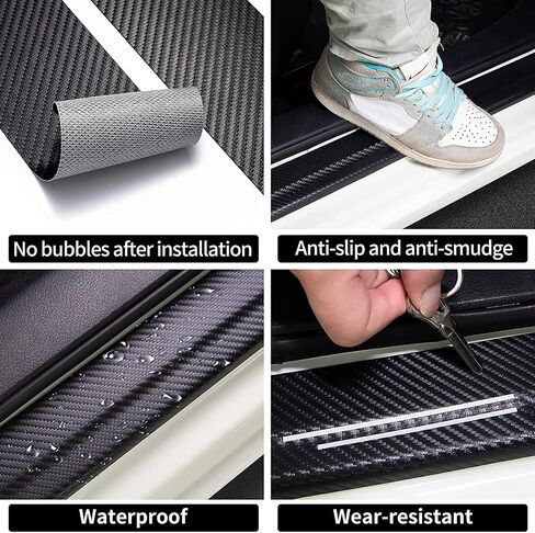 Set of 4 Adventure Awaits Carbon Fiber Car Door Sill Protectors - Decorative Entry Guard Scratch Pad Film for Auto, Truck, SUV Front/Rear Doors (Adventure Awaits) in Saudi Arabia