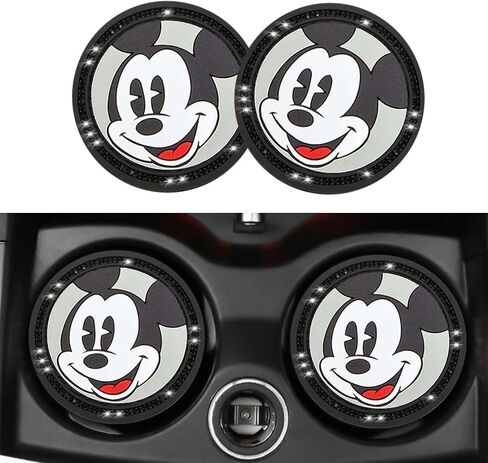 2PCS Silicone Car Cup Holder Coasters, Cute Cartoon Mouse Design, Anti-Slip, Black Car Accessories with Diamond, 2.75", Durable & Easy-Clean for Vehicles & Home (Black) in Saudi Arabia