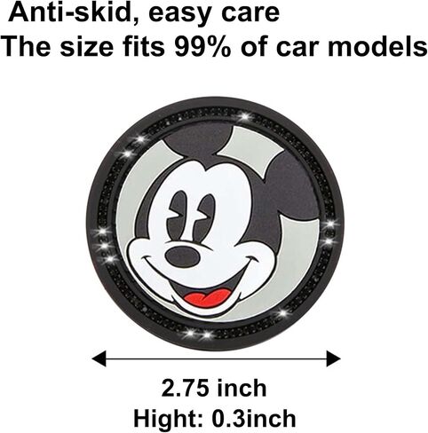2PCS Silicone Car Cup Holder Coasters, Cute Cartoon Mouse Design, Anti-Slip, Black Car Accessories with Diamond, 2.75", Durable & Easy-Clean for Vehicles & Home (Black) in Saudi Arabia