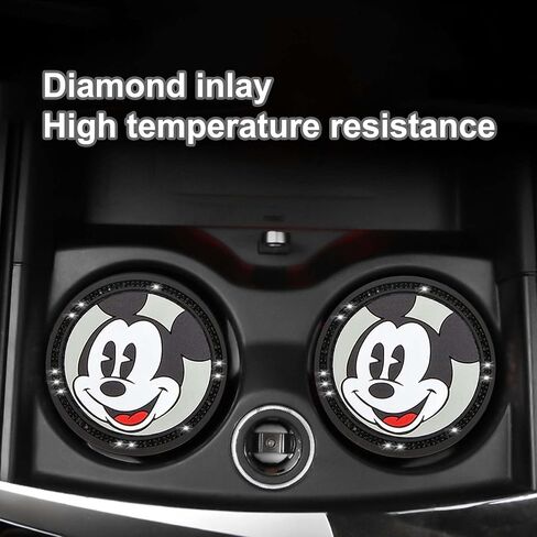 2PCS Silicone Car Cup Holder Coasters, Cute Cartoon Mouse Design, Anti-Slip, Black Car Accessories with Diamond, 2.75", Durable & Easy-Clean for Vehicles & Home (Black) in Saudi Arabia