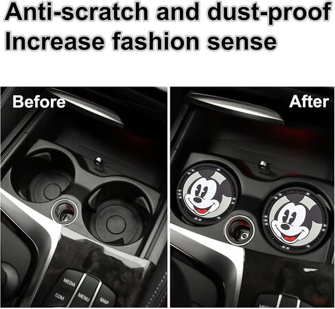 2PCS Silicone Car Cup Holder Coasters, Cute Cartoon Mouse Design, Anti-Slip, Black Car Accessories with Diamond, 2.75", Durable & Easy-Clean for Vehicles & Home (Black) in Saudi Arabia
