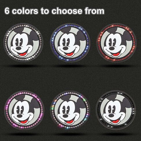 2PCS Silicone Car Cup Holder Coasters, Cute Cartoon Mouse Design, Anti-Slip, Black Car Accessories with Diamond, 2.75", Durable & Easy-Clean for Vehicles & Home (Black) in Saudi Arabia