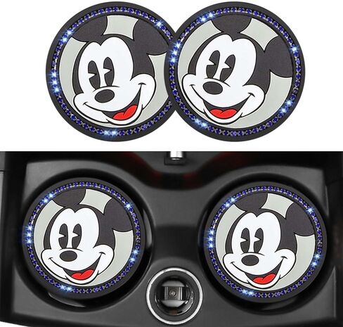 2PCS Silicone Car Cup Holder Coasters, Cute Cartoon Mouse Design, Anti-Slip, Black Car Accessories with Diamond, 2.75", Durable & Easy-Clean for Vehicles & Home (Black) in Saudi Arabia