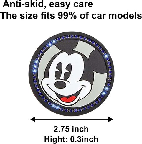 2PCS Silicone Car Cup Holder Coasters, Cute Cartoon Mouse Design, Anti-Slip, Black Car Accessories with Diamond, 2.75", Durable & Easy-Clean for Vehicles & Home (Black) in Saudi Arabia