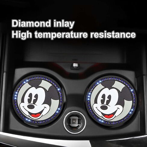 2PCS Silicone Car Cup Holder Coasters, Cute Cartoon Mouse Design, Anti-Slip, Black Car Accessories with Diamond, 2.75", Durable & Easy-Clean for Vehicles & Home (Black) in Saudi Arabia