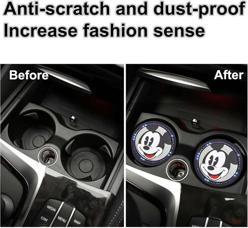2PCS Silicone Car Cup Holder Coasters, Cute Cartoon Mouse Design, Anti-Slip, Black Car Accessories with Diamond, 2.75", Durable & Easy-Clean for Vehicles & Home (Black) in Saudi Arabia