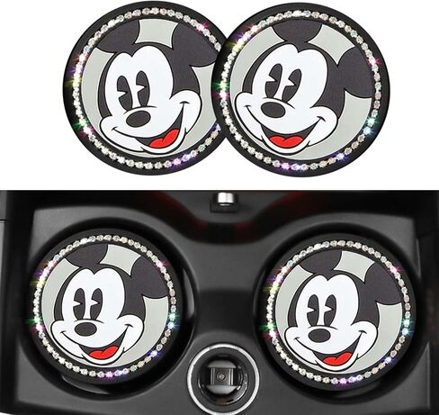 2PCS Silicone Car Cup Holder Coasters, Cute Cartoon Mouse Design, Anti-Slip, Black Car Accessories with Diamond, 2.75", Durable & Easy-Clean for Vehicles & Home (Black) in Saudi Arabia