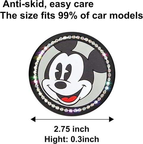 2PCS Silicone Car Cup Holder Coasters, Cute Cartoon Mouse Design, Anti-Slip, Black Car Accessories with Diamond, 2.75", Durable & Easy-Clean for Vehicles & Home (Black) in Saudi Arabia