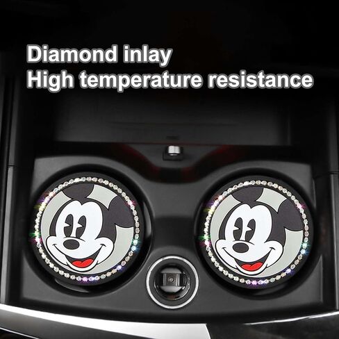 2PCS Silicone Car Cup Holder Coasters, Cute Cartoon Mouse Design, Anti-Slip, Black Car Accessories with Diamond, 2.75", Durable & Easy-Clean for Vehicles & Home (Black) in Saudi Arabia