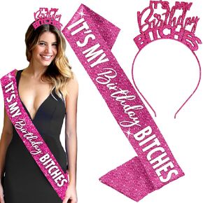 RhinestoneSash Birthday Sash and Crown - Its My Birthday Bitches Headband and Sash Set - Funny Birthday Gifts for Women