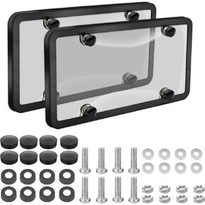 2 Pack Matte Black License Plate Frame, Number Plate Frame with Vavle Caps, Universal License Plate Covers Holder Front and Rear, Car Tags for Man and Women