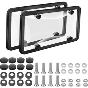 2 حزمة لوحة ترخيص سوداء غير لامع ، إطار لوحة الأرقام مع أغطية خلوية ، لوحة ترخيص عالمية تغطي حامل الأمامي والخلفي ، علامات السيارة للرجل والنساء in Kuwait