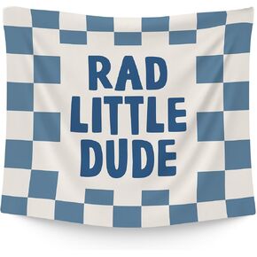 WAITPI Rad little dude Hanging Wall Tapestry for Boys Kids Bedroom, Blue Checkered Wall Hanging Room Decor Tapestries for Toddler Boys Kids Room Dorm Playroom Nursery Classroom 50x60 in