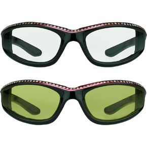 Bikershades Rhinestone Motorcycle Riding Sunglasses Padded Women. Day Smoke, Clear and Night Vision Yellow Lenses.