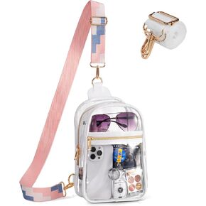 Clear Sling Bag for Stadium Events with 2 Long Straps - Multi-Pockets Crossbody Bags with Removable Strap - Concerts & Sports