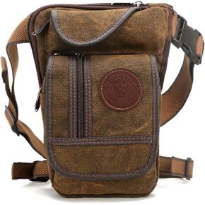 Men's Canvas Hip Belt Bum Fanny Pack, Unisex Waist Thigh Leg Drop Bag, Tactical Military Riding Motorcycle Messenger Shoulder Bag