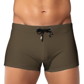 Arjen Kroos Men's Classic Solid Square Cut Swimwear Sexy Tight Swimming Trunks Tan Through Bikini Swim Briefs