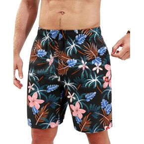 Men's Swim Trunks 9 Inch Printed Quick Dry Swim Shorts with Zipper Pocket No Liner Board Shorts Bathing Suit