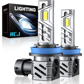 RCJ H11/H8/H9 Fog Bulbs, 2025 Updated 1:1 Size 35000LM Brighter 6000K Cool White with 13000RPM Fan, Plug-N-Play, Pack of 2