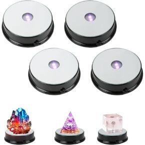 4Pcs Color Changing Led Light Base, LED Display Base Color Changing Light Stand, Crystal Glass Art Statue Merchandise Display Stand Powered by 3 AAA Batteries (Not Included) (Black)