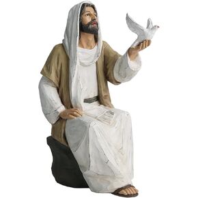 Jesus Christ Statue with Dove, Hand Painted Religious Figurine, 7 Inch Jesus on Rock Resin Statue for Modern Christian Home Decor