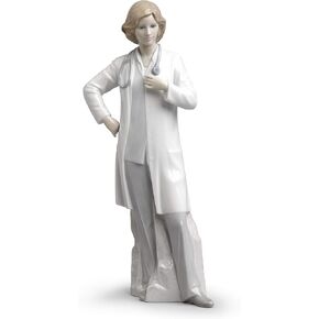 LLADRÓ Glossy Porcelain Female Doctor Figurine. Decorative Porcelain Woman Figure.