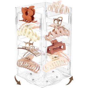 SNOWSTAR Acrylic Claw Clip Organizer Holder,Vertical 360-Degree Rotating Hair Clip Holder and Storage,Hair Clip Organizer Display Clear Stand for Women and Girls