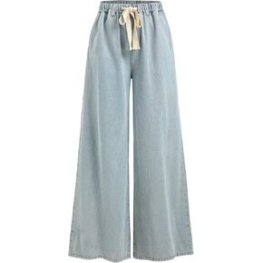 CIDER Wide Leg Jeans High Wasited Drawstring Baggy Denim Pants with Pockets