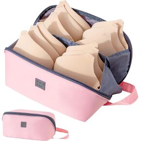AUTENS Underwear Storage Bag, Portable Bra Panty, Multipurpose Divided and Organized Bags for Bra, Socks, Underwear, Women Portable Cosmetic Stuff Washing Bag(Pink)