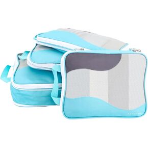 Large Compression Packing Cubes - FUN UNDERWATER OCEAN LIFE- 4-Piece Set by Nereiva, Premium SBS Zippers, 300D rPET Oxford Fabric. Travel Organizer Bags for Luggage or kids. Cute Packing cubes