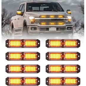 LUMENIX Surface Mount Grille Strobe Light Kits 8PCS Sync Feature Ultra Slim 12-LED Emergency Hazard Warning Lights 24-Flashing Modes for Law Enforcement Construction Vehicles Trucks Patrol-Amber