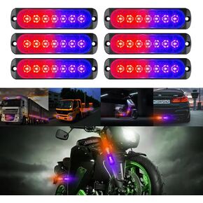 6pcs LED LED Strobe Lights - 6 LED تحذير الأضواء الوامضة للسيارات والشاحنة منارة الطوارئ (أبيض + العنبر)