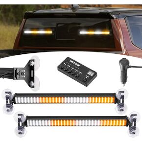 Wsays 2pcs 15.7 Inch Universal Interior Front/Rear Window 144LEDs Amber White Emergency Hazard Warning Strobe Lights Compatible with Trucks Pickup SUV Boat Vehicle