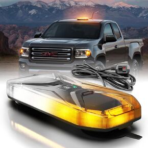 Agrieyes Smoked Lens Magnetic Strobe Lights Bar, 128 LED Emergency Light for Vehicles, 12" Amber White Dual Colors Flashing Warning Security Beacon for Roof Top Trucks, Snow Plow, Trailer