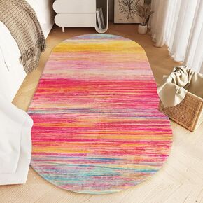 USTIDE Oval Rainbow Rug 4X6Ft Washable Soft Floor Mat for Girls Room Colorful Stripe Oval Kids Rug Super Comfy Bedroom/Living Room/Children Room Home Decor